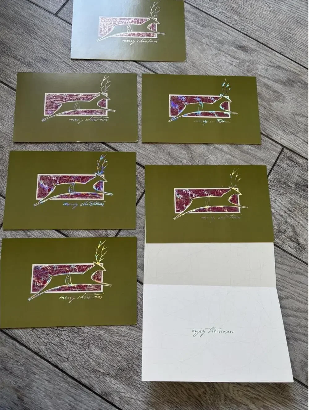 Vintage Modern Reindeer Christmas Cards Set of 7 Holographic Foil